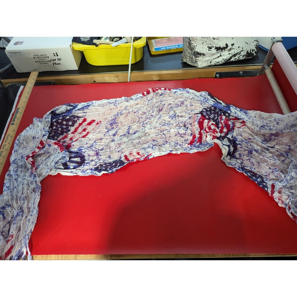 Claires Red white blue American Flag Peace sign sheer neck scarf wrap 20" x 64"